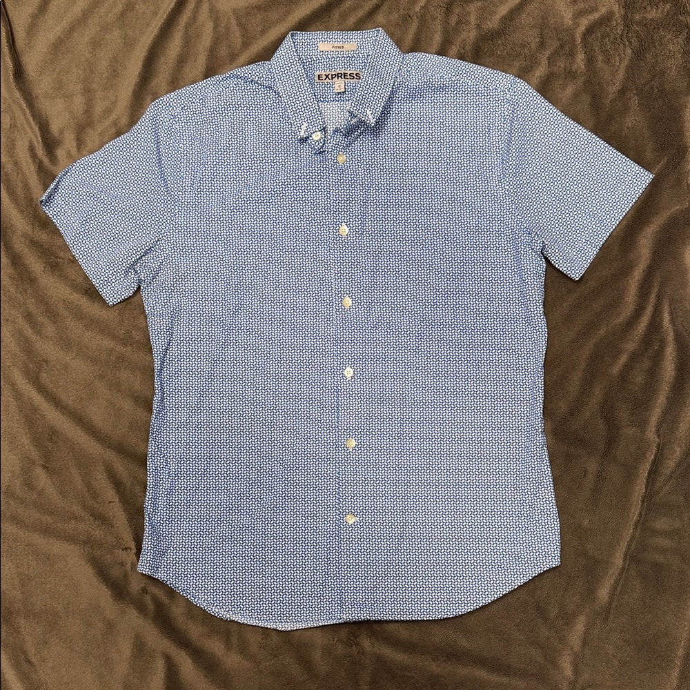 Express Blue Geometric Short Sleeve Shirt